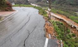 Rize'de Heyelanda Köy Yolu Çöktü