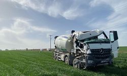 Beton mikseri, direğe çarpıp tarlaya girdi: sürücü yaralı