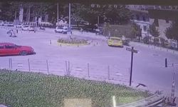 Amasya’da taksinin motosikletli polise çarptığı kaza kamerada