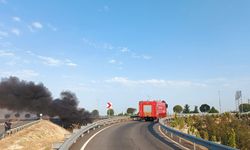 Şanlıurfa’da şarampole devrilen TIR alev aldı