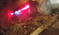 Yoldan çıkan otomobil alev aldı