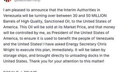 ABD Başkanı Trump: 'Venezuela, 30 ila 50 milyon varil arasında petrolü ABD'ye devredecek'