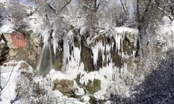 Sıcaklığın eksi 21 dereceye düştüğü Sivas'ta Sızır Şelalesi'nde devasa buz sarkıtları oluştu