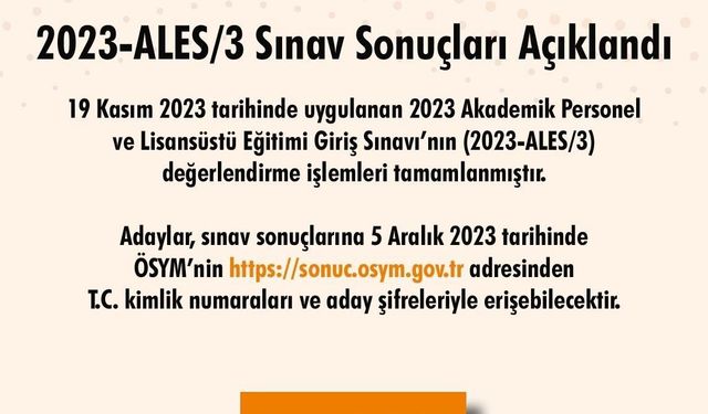 2023-ALES/3 sonuçları açıklandı