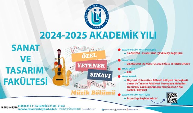 Bayburt Üniversitesi Resim ve Müzik Bölümlerine Tetenek Sınavı ile Öğrenci Alınacak