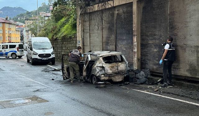 Rize'de Park Halindeki Otomobil Yandı