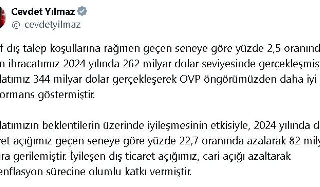 Cevdet Yılmaz: OVP öngörümüzden daha iyi performans gösterdi