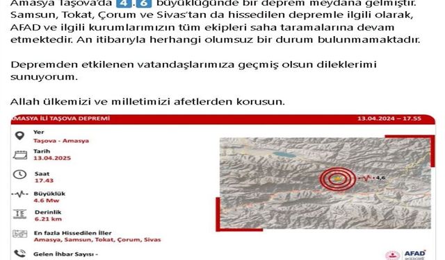 Amasya'da 4.6 büyüklüğünde deprem (2)