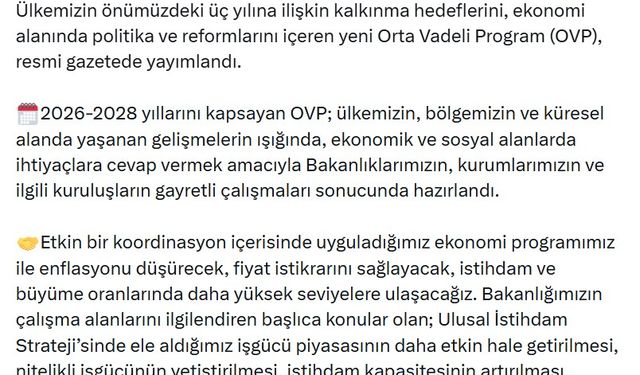 Bakan Işıkhan: OVP ile istihdam ve büyüme oranlarında daha yüksek seviyelere ulaşacağız