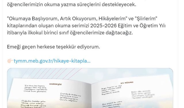 MEB'den birinci sınıf öğrencilerine okuma kitabı