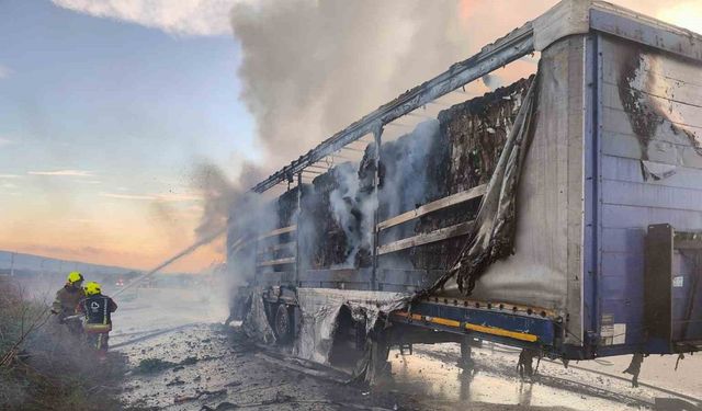 Bandırma karayolunda tır dorsesi alev aldı