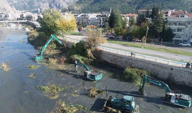 Yeşilırmak Nehri’nde 6 iş makinesiyle temizlik çalışması