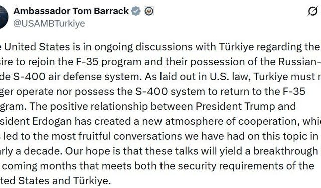 ABD’nin Ankara Büyükelçisi Barrack’tan ’F-35’ yorumu