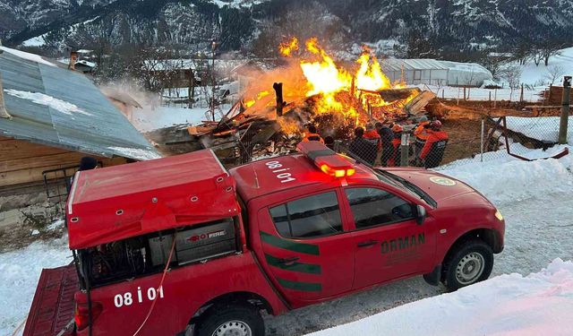 Ardanuç'ta ahır yangını