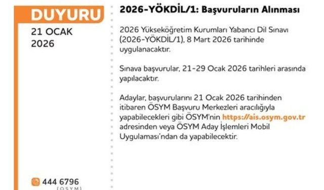 2026 YÖKDİL-1 başvuruları başladı