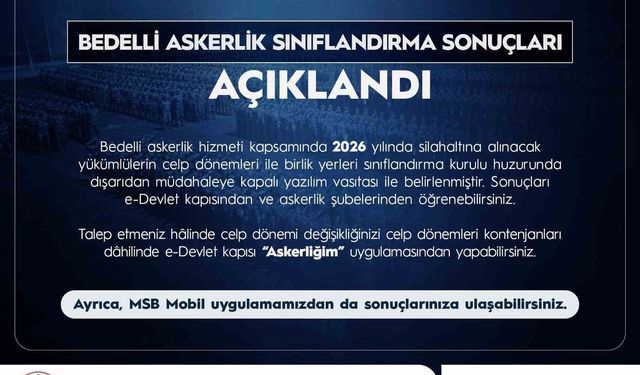 Bedelli askerlik sınıflandırma sonuçları açıklandı