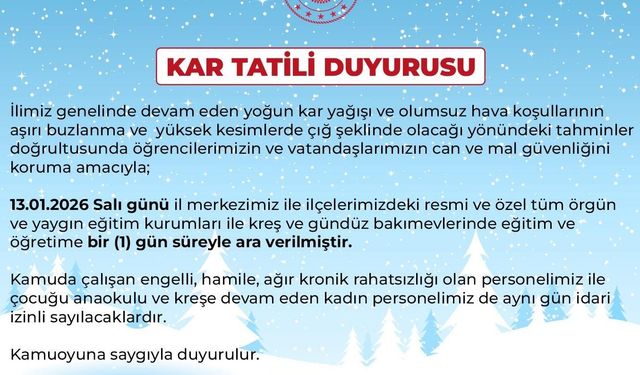 Bingöl'de eğitime 1 gün ara verildi