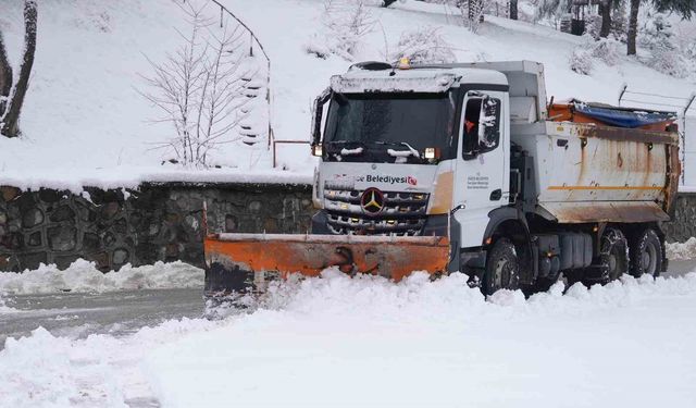 Düzce'de belediye ekipleri kar yağışıyla birlikte sahaya indi
