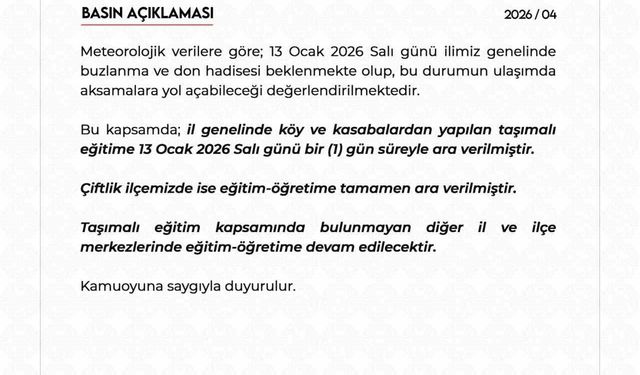 Niğde'de buzlanma nedeniyle taşımalı eğitime 1 gün ara verildi