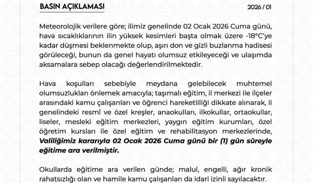 Niğde'de eğitime 1 gün ara verildi