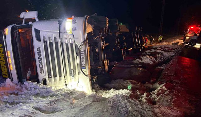 Refahiye'de hayvan yüklü tır kazası: 45 büyükbaş kurtarıldı