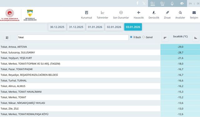 Tokat'ta son yüzyılın en sert ocak ayı yaşandı: Yeşilırmak'ın yüzeyi dondu