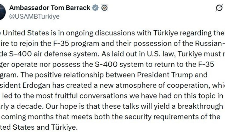 ABD’nin Ankara Büyükelçisi Barrack’tan ’F-35’ yorumu
