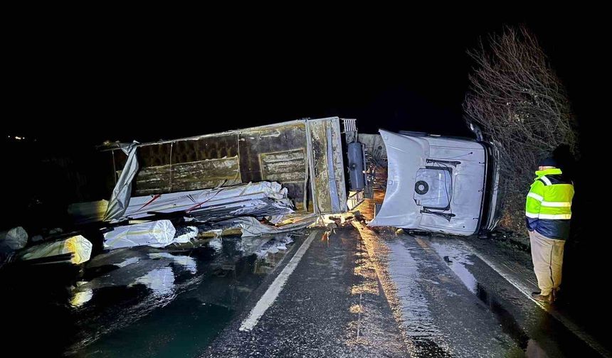 Bilecik'te direksiyon hakimiyetini kaybeden tır sürücüsü kaza yaptı