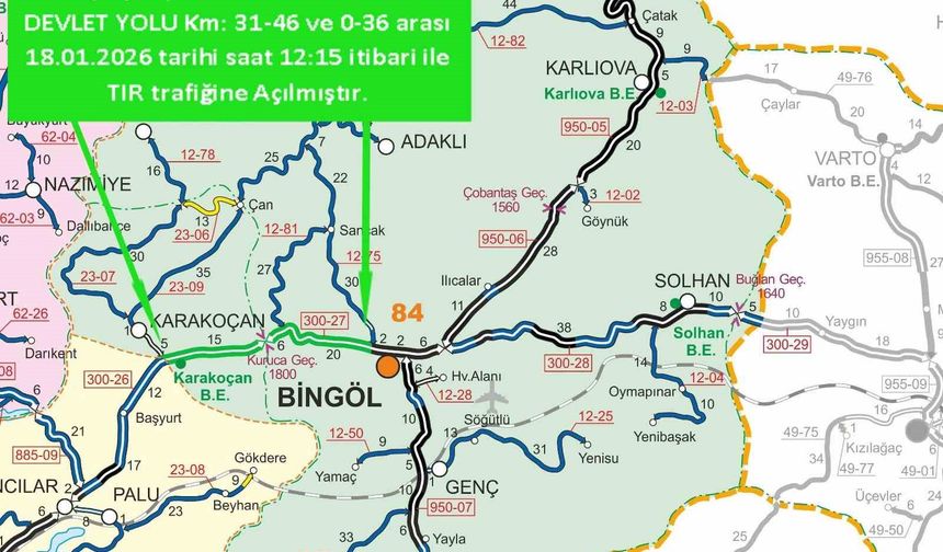 Bingöl'ün çevre illere tır trafiği açıldı