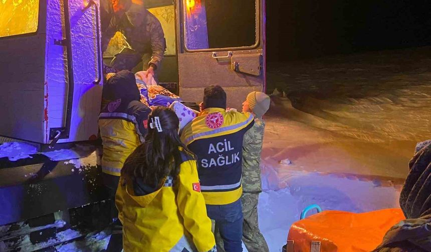 Kars'ta Mehmetçik paletli kar aracıyla yaşlı hastaya ulaştı