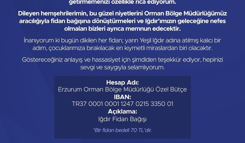 Vali Taşolar'dan tebrikler için anlamlı çağrı: 'Çiçek yerine fidan bağışı'