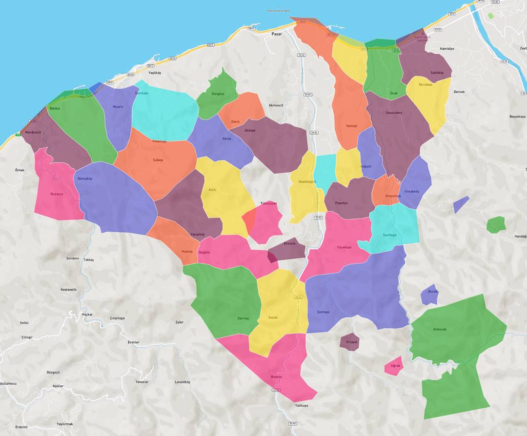 Rize'nin Pazar İlçesi Haritası